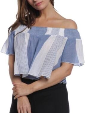 Elan Blue and White Stripe Cotton  Women's Short Top